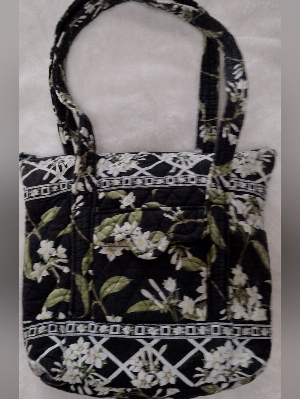 Vera Bradley Quilted Floral Bag in Black and Green